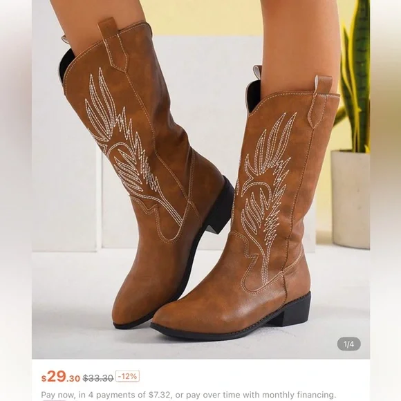 Brown Western Embroidered Boots - Picture 1 of 7